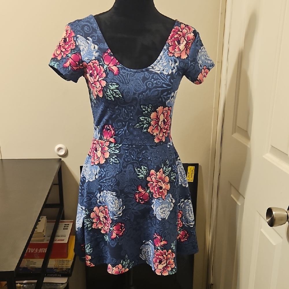 Planet Gold Blue Floral Mini Dress